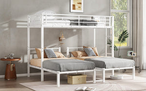 English Elm Twin Triple Bunk Bed Metal L-shaped Frame Sleeps Three Kids White Finish W1580S00567