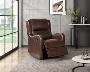 English Elm Brown Reclining Chair Durant Collection Faux Leather Recliner with Pull Tab, Solid Wood Frame, Cozy Comfort B011P294674
