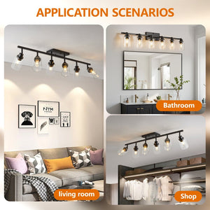 English Elm 6-light Matte Black Iron Track Fixture Rotatable Spotlights with Clear Glass for Kitchen Halls W1340P456180