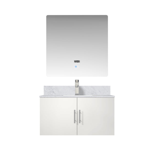 English Elm Glossy White Bath Vanity With Carrara Marble Top, Led Mirror & Faucet Set - Modern Style Upgrade B2731S01315