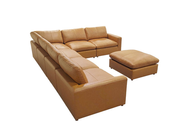 English Elm Leather Match Modular Sectional Sofa with Top Grain Upholstery for Open Living Rooms Ginger B2748S00165