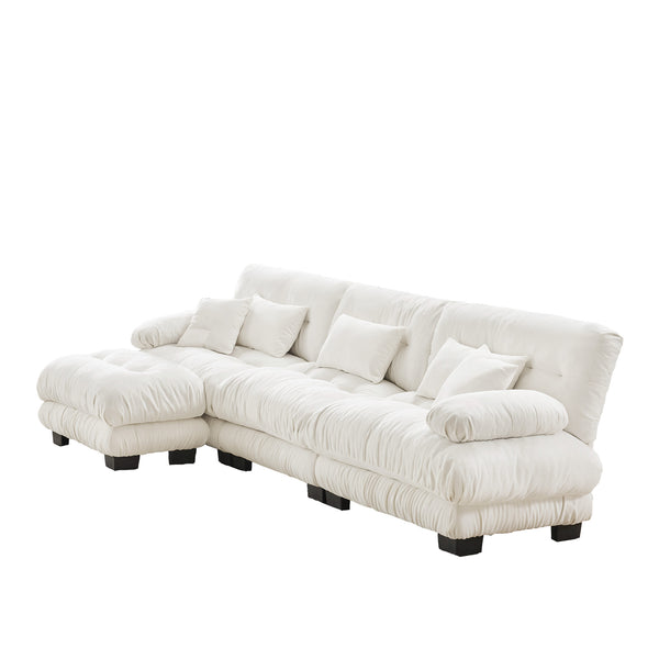 English Elm Luxury Modular Sectional Sofa: Oversized Chenille L-Shaped Cloud Couch With Convertible Ottoman W714S01002