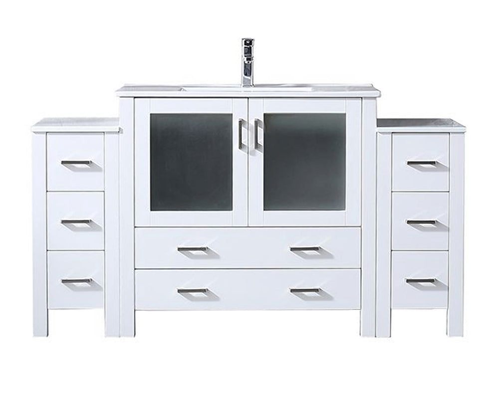 English Elm White 60 in. Bath Vanity with Side Cabinets, Scratch-Resist Ceramic Top, Chrome Faucet & 34" Mirror B2731S01375