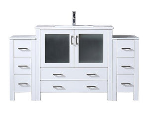 English Elm White 60 in. Bath Vanity with Side Cabinets, Scratch-Resist Ceramic Top, Chrome Faucet & 34" Mirror B2731S01375