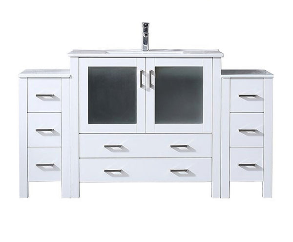 English Elm White 60 in. Bath Vanity with Side Cabinets, Scratch-Resist Ceramic Top, Chrome Faucet & 34" Mirror B2731S01375