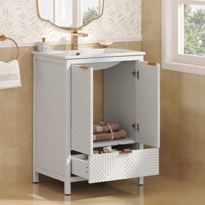 English Elm Christopher Knight Home® - 24 24-Inch Bathroom Vanity with Ceramic Sink, Textured Panels, Soft-Close Drawer & Large Storage White N817P339017K