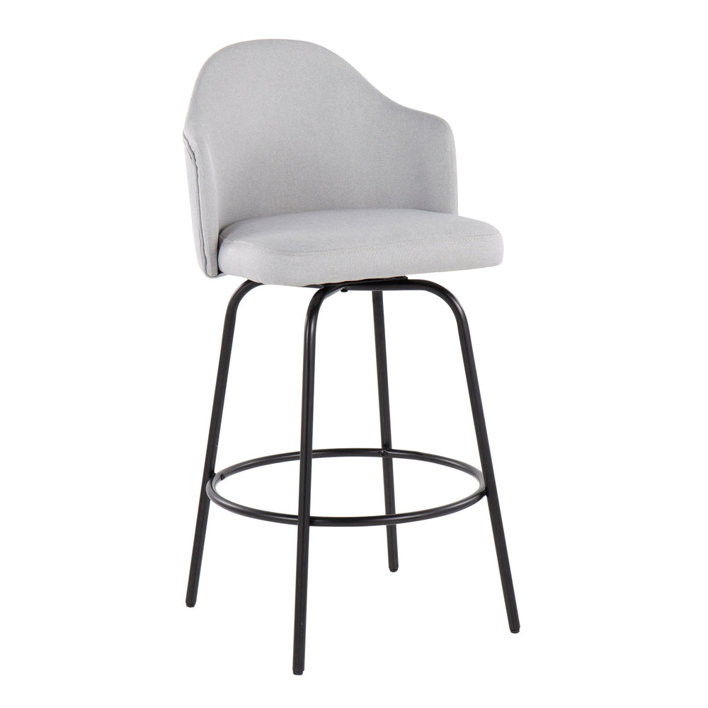 English Elm Ahoy Modern Counter Stool Set Of 2 - Fixed Height, Stylish Grey Fabric & Black Metal For Your Space B202S00154