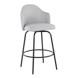 English Elm Ahoy Modern Counter Stool Set Of 2 - Fixed Height, Stylish Grey Fabric & Black Metal For Your Space B202S00154