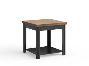 English Elm 24 inch Rustic Farmhouse Side Table Fully Assembled in Black & Whiskey Two-Tone Finish, Shelf Included B108P160148