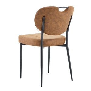 English Elm Dark Oil Waxed Faux Leather Dining Chair Set with Diamond Tufted High Back Metal Legs W3493P449253