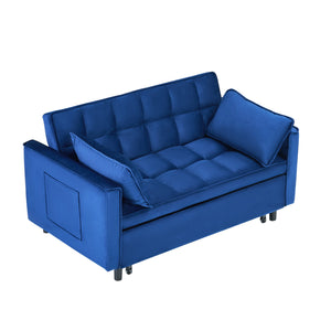 English Elm The 55-inch Blue Velvet Sofa Bed with Tufted Design, 2-Seater Convertible Couch, Durable 500lb Frame W3371P314998