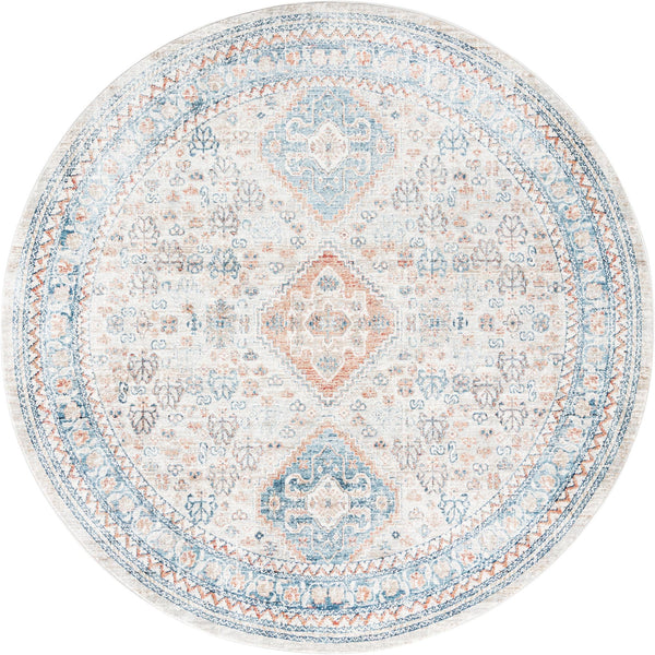 Unique Loom Newport Rosecliff Machine Made Border Rug Multi, Blue/Light Blue/Light Brown/Rust Red/Terracotta 7' 0" x 7' 0"