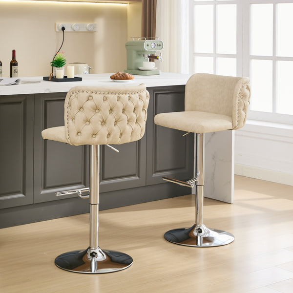 English Elm A&A Modern Swivel Barstools Set Of 2 - Adjustable Height, Chrome Base, Ergonomic Pu Upholstered Comfort W1143P193492