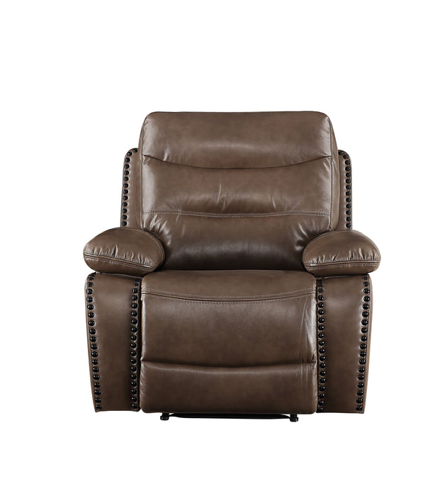 English Elm Aashi Brown Leather-GEL Match Recliner Chair with Power Lift, Tufted Pillow Arms & Pocket Coil Support B2726P253074