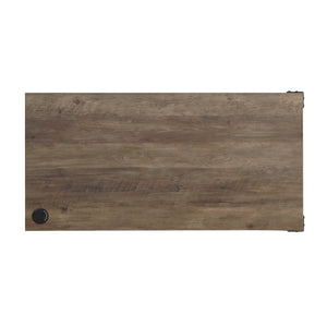 English Elm Zakwani L-Shape Writing Desk with Sliding Barn Door, Black Metal Legs, Cord Management, Modern Home Office Design Oak 52 L x 28 W x 6 H B2726P246026