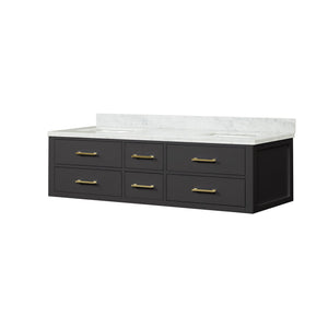 English Elm Black Double Bath Vanity 72" W X 22" D With Elegant Carrara Marble Top For A Modern Bathroom Upgrade B2731P258058