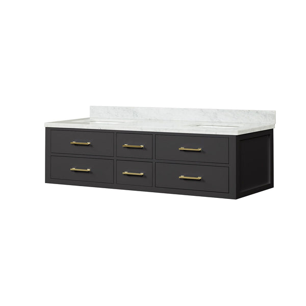 English Elm Black Double Bath Vanity 72" W X 22" D With Elegant Carrara Marble Top For A Modern Bathroom Upgrade B2731P258058