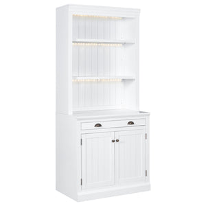 English Elm 83.4"Tall Bookcase with 3 LED Lights, Modern White Bookshelf with 2 Doors 1 Drawer & Adjustable Shelves SR000002AAK