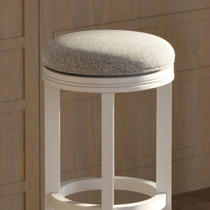 English Elm 31in. Backless Swivel Barstool Solid Wood Curved Legs Upholstered Seat Bar Kitchen White B2751P436425