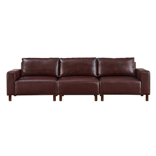 English Elm Luxury Mid-century Modern Faux Leather Sofa and Loveseat Set for Living Rooms Burgundy W1097S00259