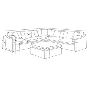 English Elm Greeley Six Piece Modular Sectional with Ottoman Feather Blend Cushions Track Arms B062S01555