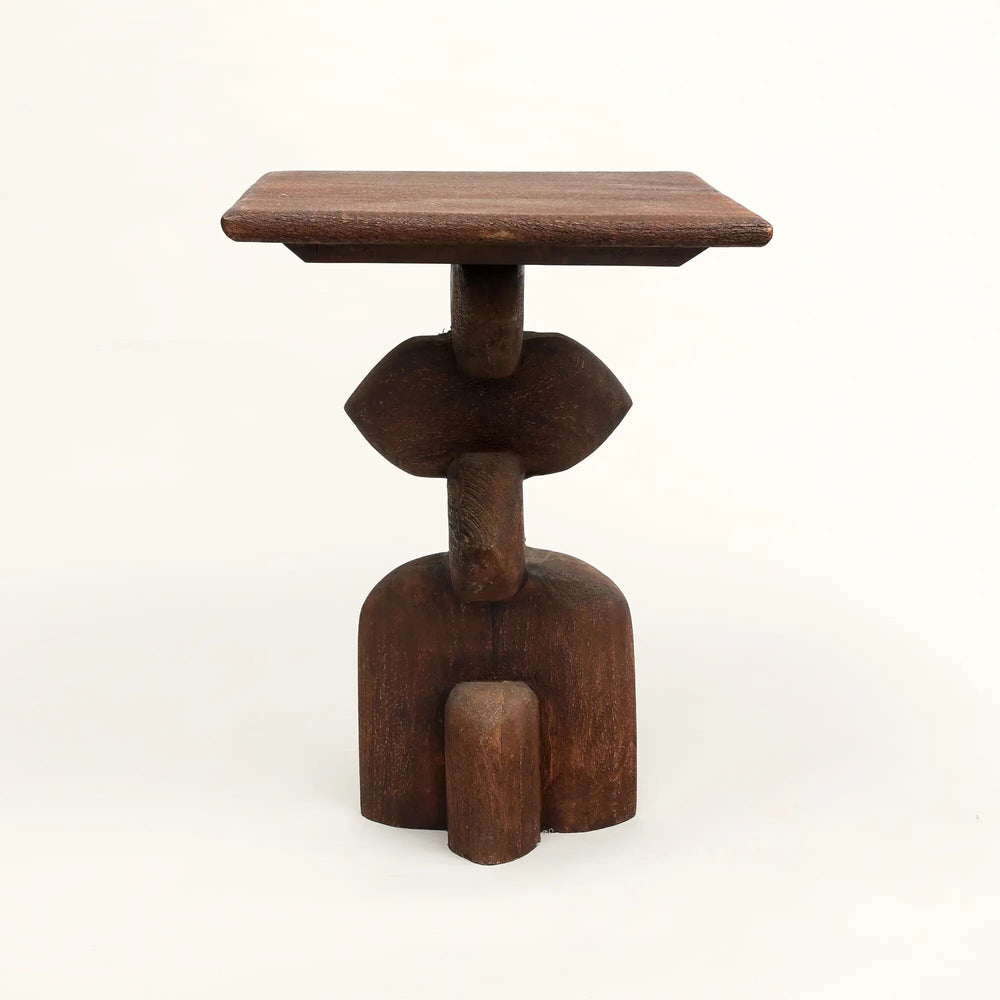 English Elm Decorative Wooden End Table - Handcrafted African Boho Design, Perfect For Small Spaces & Style B346P320730