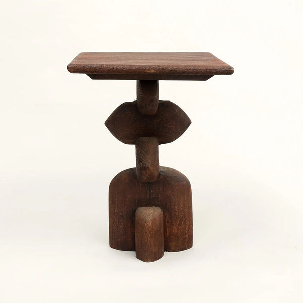 English Elm Decorative Wooden End Table - Handcrafted African Boho Design, Perfect For Small Spaces & Style B346P320730