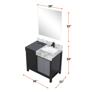 English Elm Black And Grey 36-Inch Bath Vanity Set With Castle Grey Marble Top, Matte Faucet, And Mirror Included B2731S01349