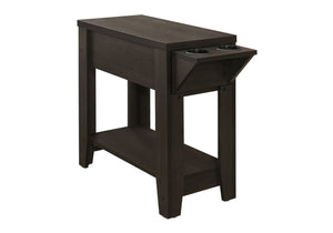 English Elm Accent Table Compact Side End with Drop-Down Cup Holder, Hidden Drawer & Shelf in Brown Laminate Finish Espresso 28 L x 16 W x 8 H B2710P219219