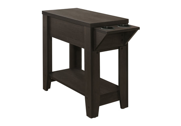 English Elm Accent Table Compact Side End with Drop-Down Cup Holder, Hidden Drawer & Shelf in Brown Laminate Finish Espresso 28 L x 16 W x 8 H B2710P219219