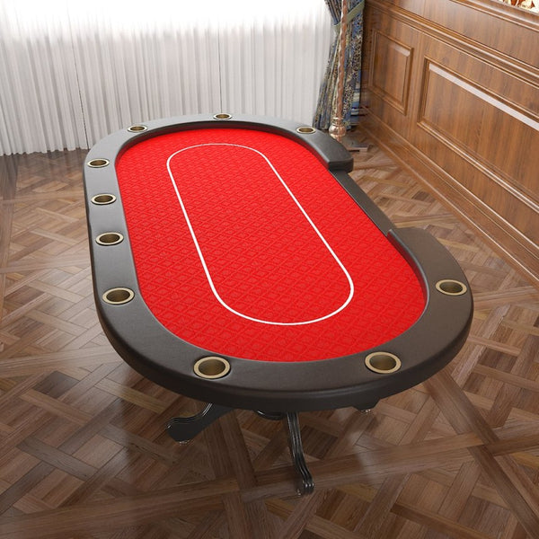 English Elm 96" Oval Casino Poker Table Seats 10 with Speed Cloth Felt Vinyl Armrest Cup Holders Red W2748S00026