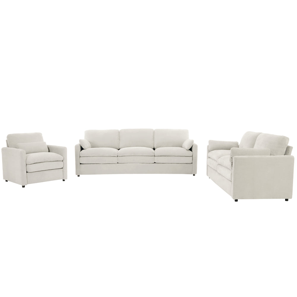 English Elm Cozy Oversized Chenille Sofa Set - Cloud-Like Comfort With Double Cushions & Ergonomic Design, Beige N719S001920A