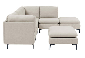 English Elm Linen Upholstered Modular Sectional Sofa with Tall Black Metal Legs for Open Living Almond B2748S00185