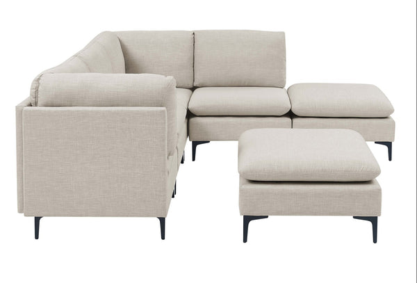 English Elm Linen Upholstered Modular Sectional Sofa with Tall Black Metal Legs for Open Living Almond B2748S00185