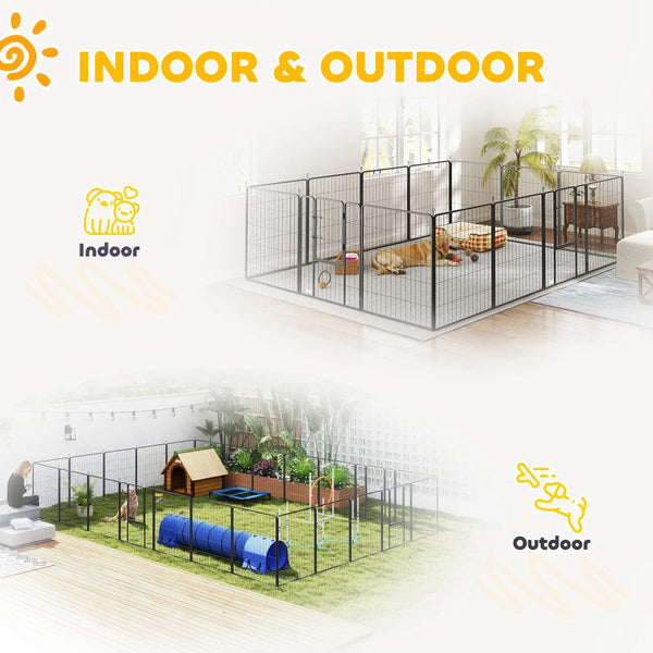English Elm Dog Playpen 24 Modular Steel Panels with Three Doors for Indoor and Outdoor Pet Use T3971S00243