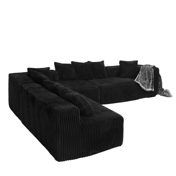 English Elm Modular U-Shaped Sectional Sofa - 4-Seater Reversible Chaise In Black Corduroy For Modern Living Spaces W3276S00015