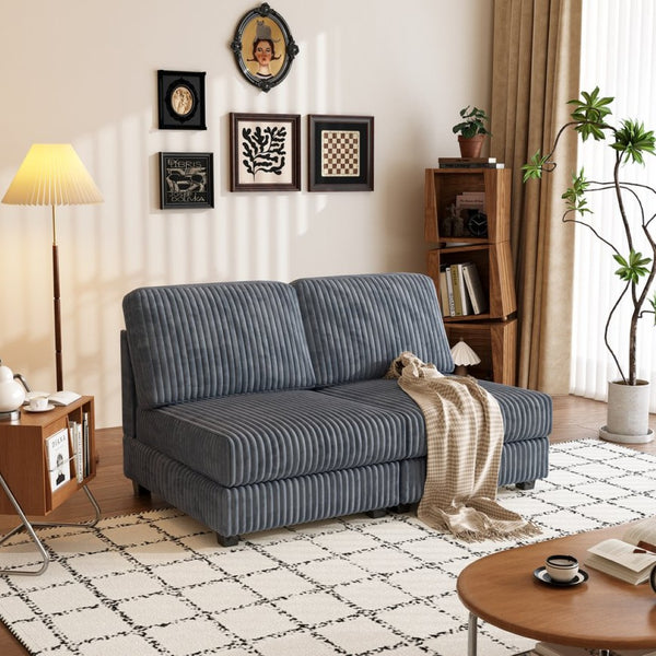 English Elm Double-seater Corduroy Sofa with Coil Spring Support for Casual Living Rooms Gray W1793P248666