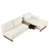 English Elm 114" L-Shaped Sofa Sectional Sofa With Two Usb Ports and Two Power Sockets, A Storage Drawer and A Reversible Chaise Lounge For Living Room, Beige