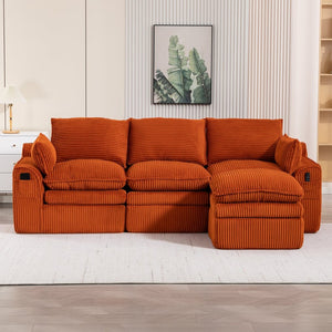English Elm L Shaped Corduroy Modular Sectional with Cloud Cushions Footstool and Lumbar Pillows Orange W395S00137