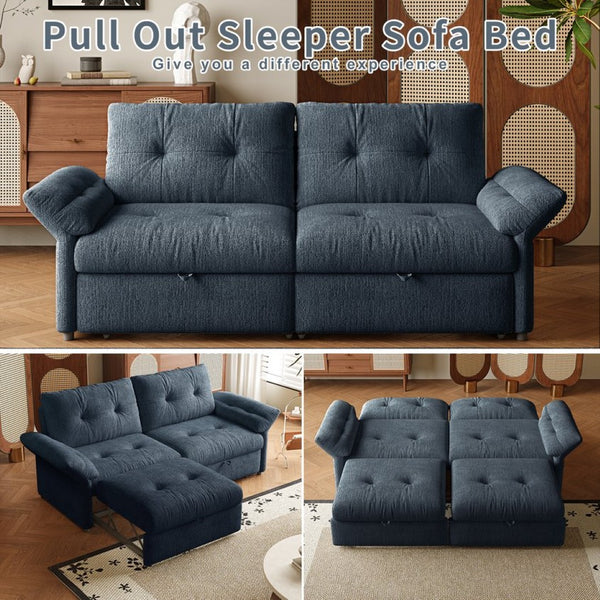 English Elm This Chenille Convertible Sofa Bed Seats Three and Unfolds Flat for Guests Easily Blue W3820S00043