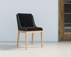Sunpan Sorrento Dining Chair - Modern Outdoor Seating with Durable Teak Wood and Fade-Resistant Fabric Natural / Arashi Black
