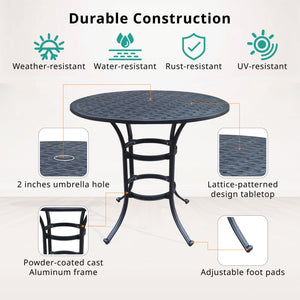 English Elm 42" Cast Dark Lava Bronze Aluminum Round Counter Table – Powder-Coated Lattice Design, 2" Umbrella Hole, Seats 4, Durable Outdoor Patio Centerpiece B010P278350