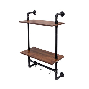 English Elm Industrial Pipe Shelf 3-Tier Wall Mounted Rustic Wood Display with 8 Open Shelves & 3 Hooks — Farmhouse Decor, Kitchen, Bedroom Storage (28.35x15.35x11.22) W331P279737