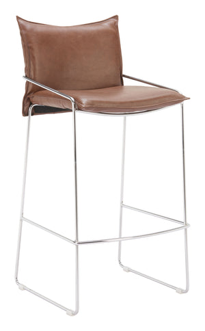 Zuo Modern Pola Barstool - Chic Faux Leather Seating With Plywood And Chrome Steel For Modern Hospitality Spaces Brown 100% Polyurethane,Plywood,Steel 110876-zuo-modern