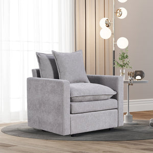 English Elm Chenille Solid Wood Frame Deep Seat Single Armchair with High-Density Foam Cushions & Toss Pillow Gray W1036P187127