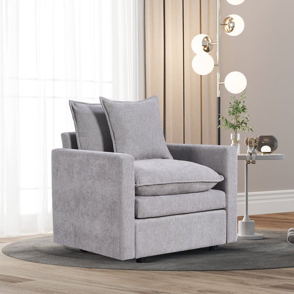 English Elm Chenille Solid Wood Frame Deep Seat Single Armchair with High-Density Foam Cushions & Toss Pillow Gray W1036P187127