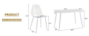 English Elm Table and Chair Set Marble Glass Top Six Ghost Seats Silver Legs Modern Dining W1151S04644