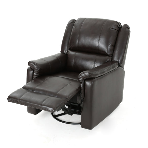 English Elm Christopher Knight Home® - Brown PU Glider Recliner Swivel Chair with Manual Recline, Compact Plush Seating for Small Spaces 61368.00PU
