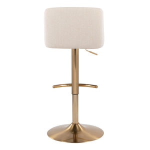 English Elm Toriano Adjustable Barstools Set Of 2 - Cream Fabric & Gold Metal, 360-Degree Swivel For Style & Comfort B202S01035-GIGA