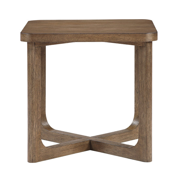 English Elm 1pc Square Wood End Table with Walnut Veneer and X-Base, Contemporary Side Table for Living Room Amenities Light Brown 36.5 L x 28 W x 9 H B011P387123